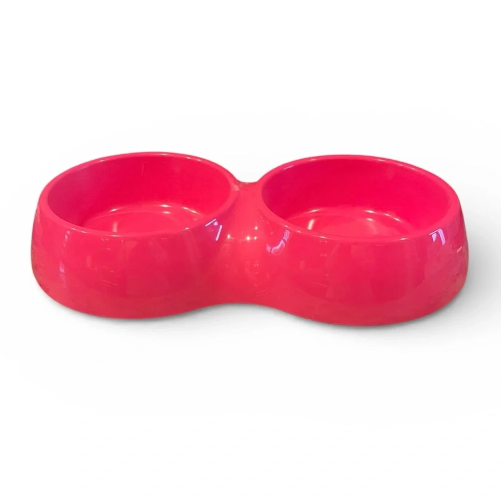 Bowl Mates Hot Pink Heavy Plastic Double Bowl Pet Food Server Dogs Cats